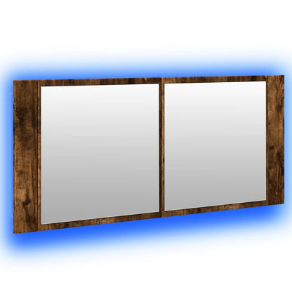 Armoire à miroir à LED de bain chêne fumé 100x12x45 cm