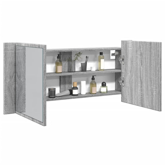 Armoire à miroir à LED de bain gris sonoma 100x12x45 cm