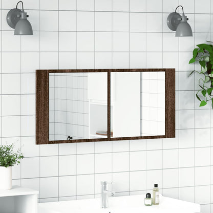 Armoire à miroir à LED de bain chêne marron 100x12x45 cm