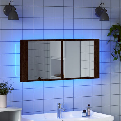 Armoire à miroir à LED de bain chêne marron 100x12x45 cm