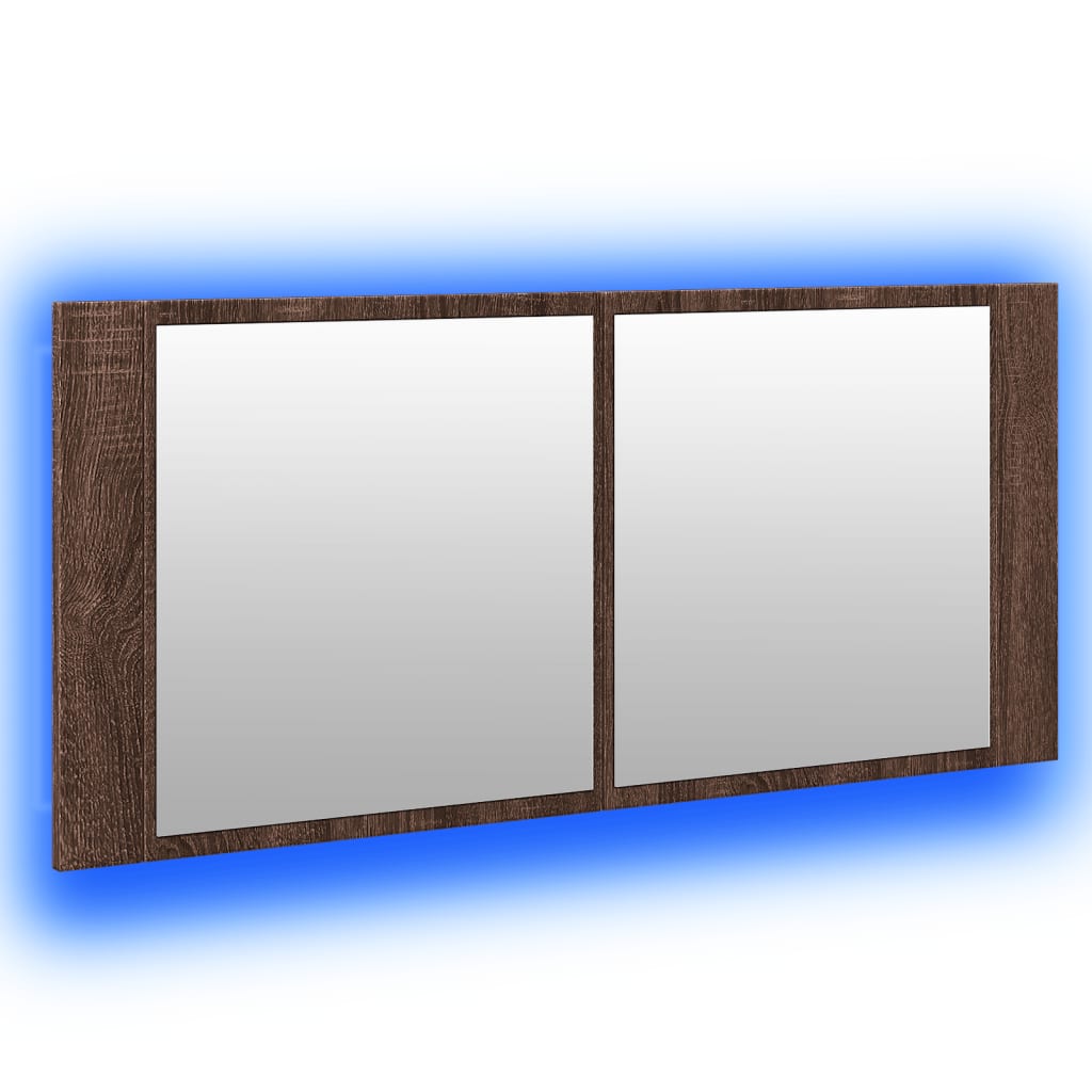 Armoire à miroir à LED de bain chêne marron 100x12x45 cm