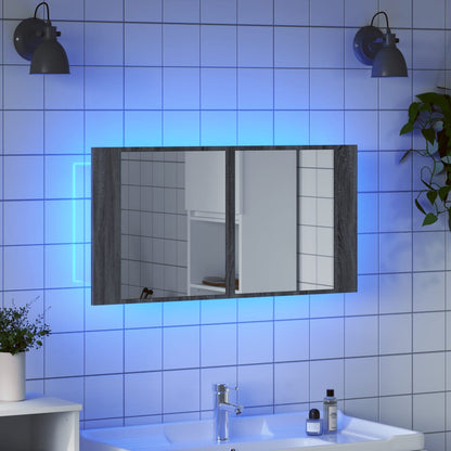 Armoire de salle de bain à miroir LED sonoma gris 90x12x45 cm