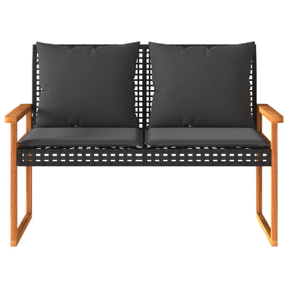 Banc de jardin avec coussin noir résine tressée et acacia