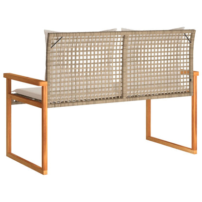 Banc de jardin avec coussin mélange beige résine tressée acacia