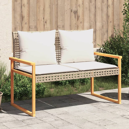 Banc de jardin avec coussin mélange beige résine tressée acacia