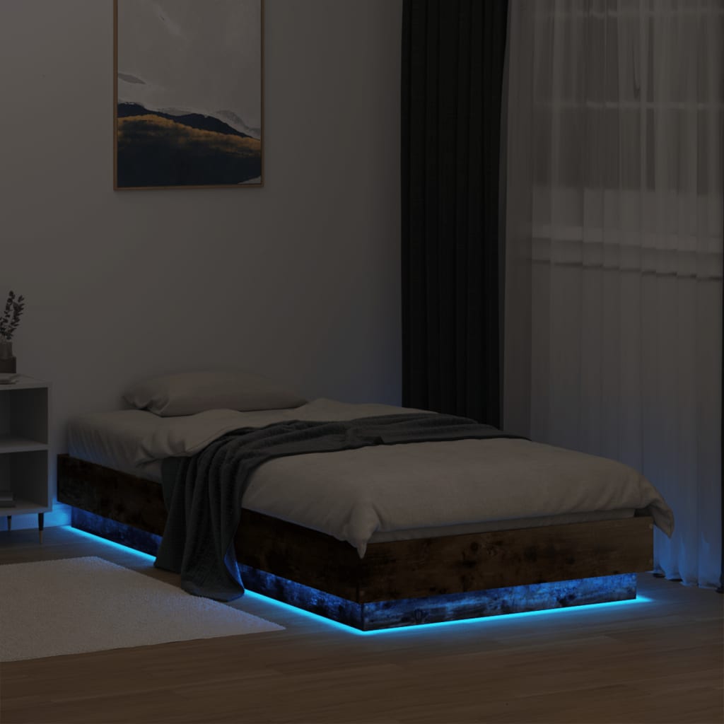 Cadre de lit sans matelas avec lumières LED chêne fumé 90x190cm