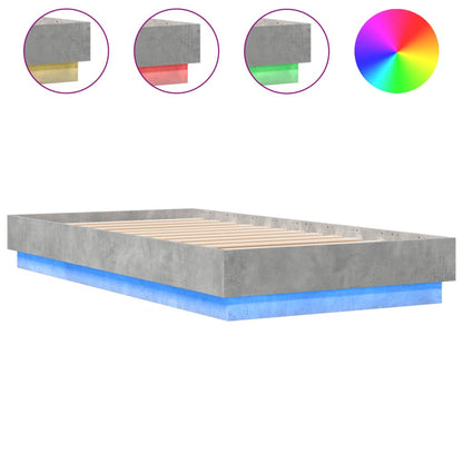 Cadre de lit sans matelas avec lumières LED gris béton 75x190cm