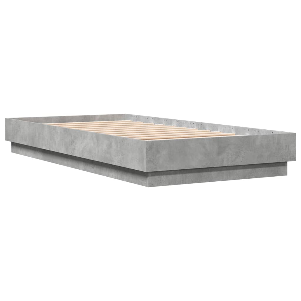 Cadre de lit sans matelas avec lumières LED gris béton 75x190cm