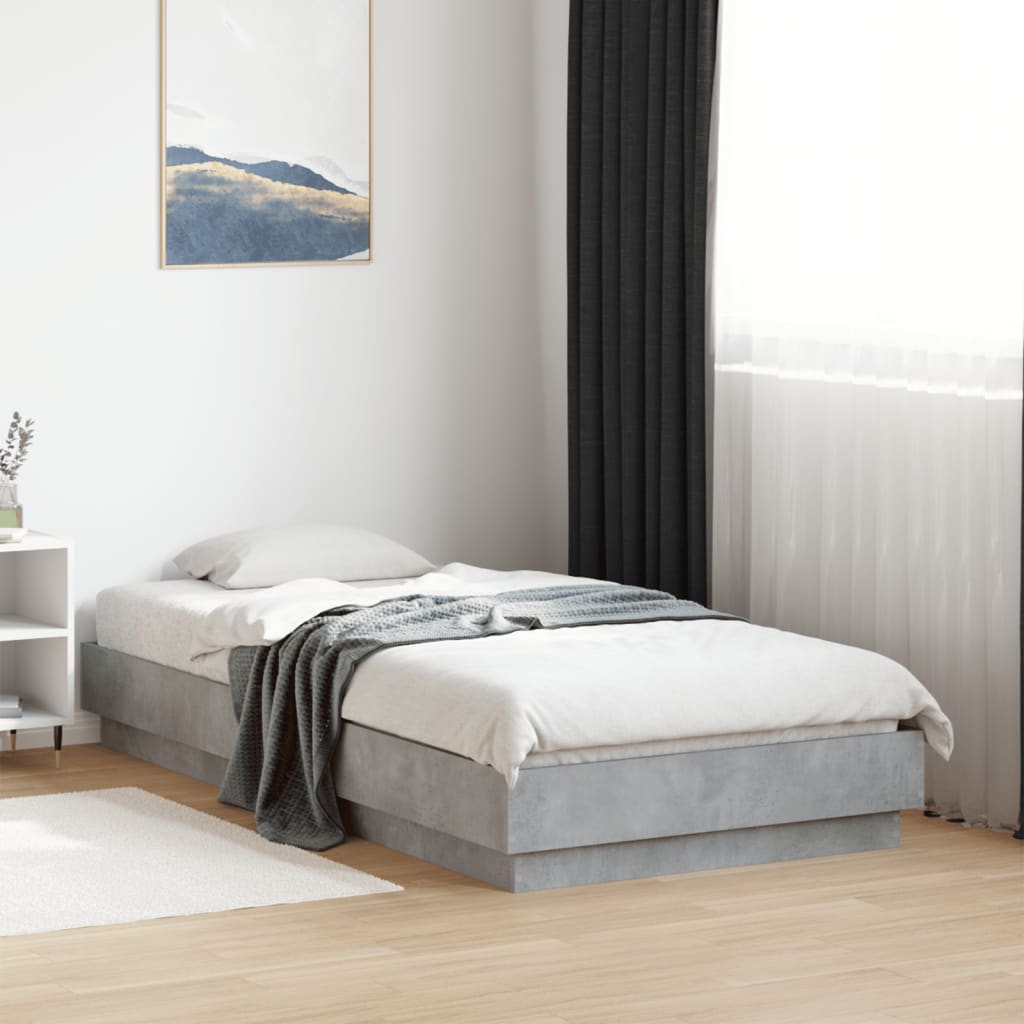 Cadre de lit sans matelas avec lumières LED gris béton 75x190cm