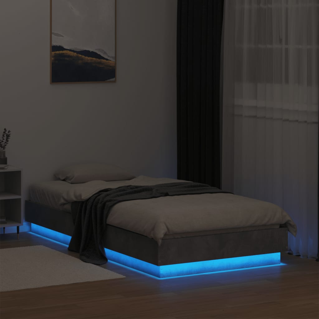 Cadre de lit sans matelas avec lumières LED gris béton 75x190cm