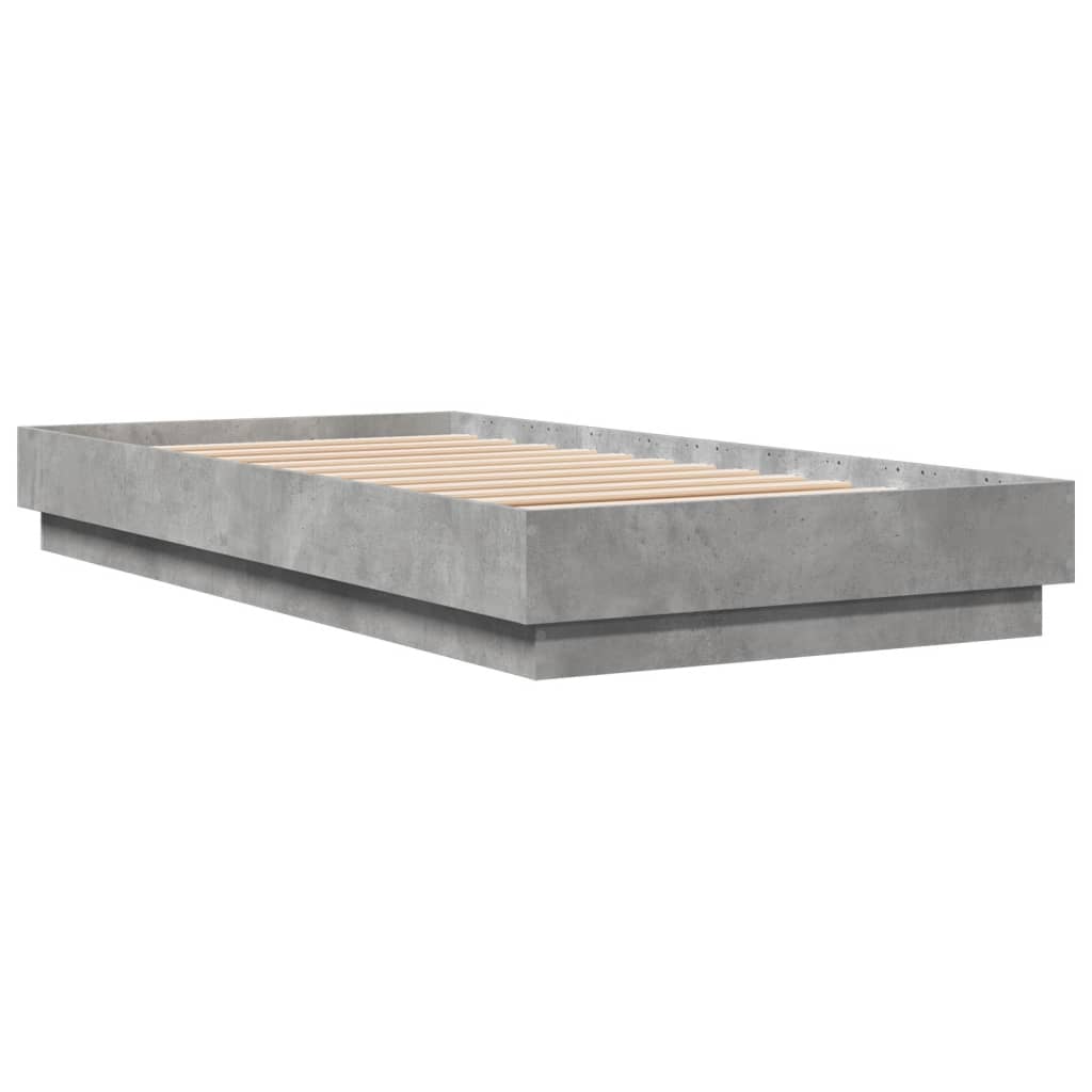 Cadre de lit sans matelas avec lumières LED gris béton 75x190cm