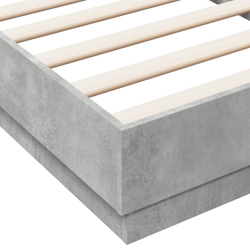 Cadre de lit sans matelas avec lumières LED gris béton 75x190cm