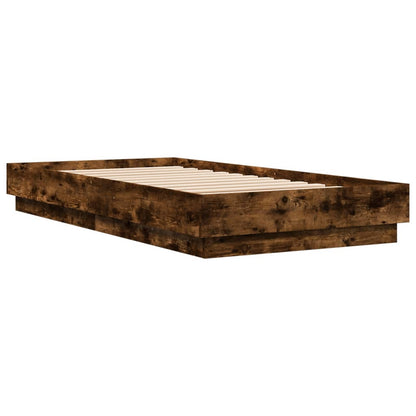 Cadre de lit sans matelas avec lumières LED chêne fumé 75x190cm