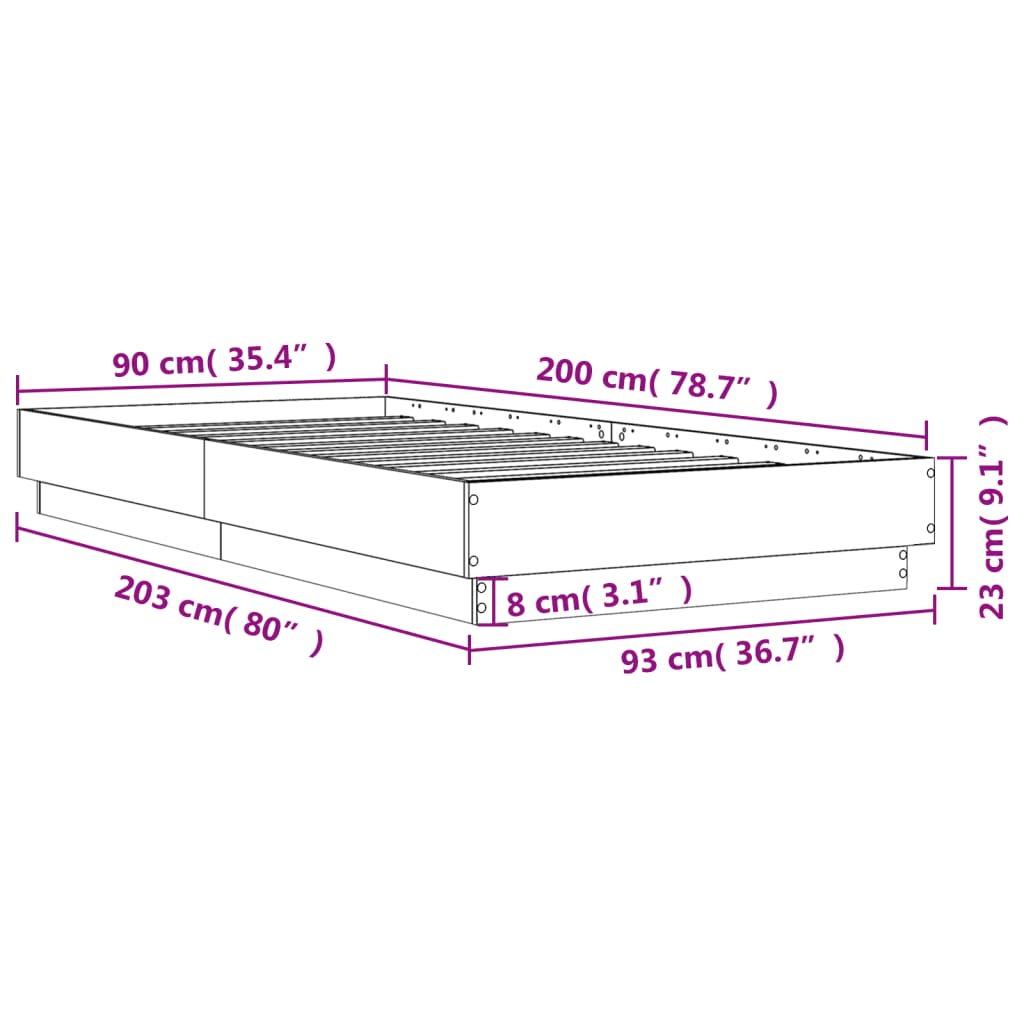 Cadre de lit sans matelas chêne sonoma 90x200 cm