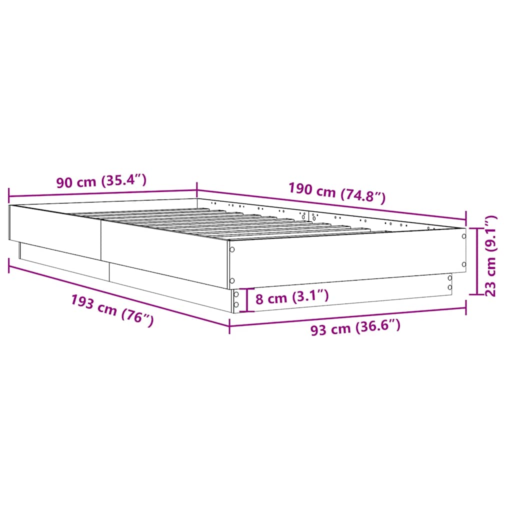 Cadre de lit sans matelas chêne sonoma 90x190 cm