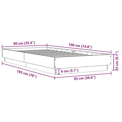 Cadre de lit sans matelas chêne fumé 90x190cm bois d'ingénierie