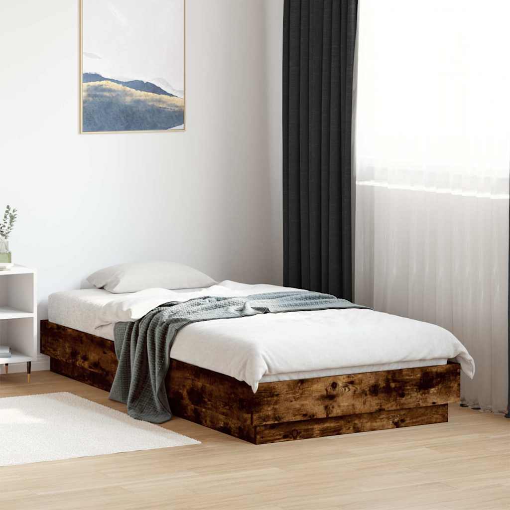 Cadre de lit sans matelas chêne fumé 90x190cm bois d'ingénierie