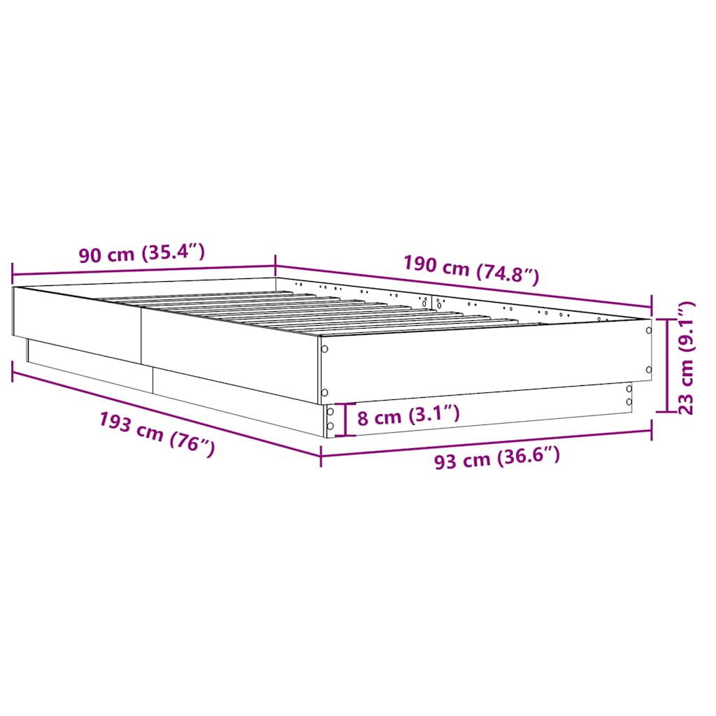 Cadre de lit sans matelas chêne marron 90x190cm bois ingénierie