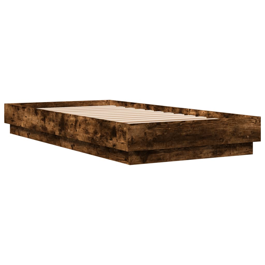 Cadre de lit sans matelas chêne fumé 75x190cm bois d'ingénierie