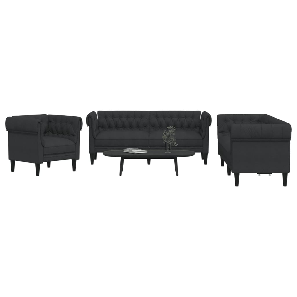 Ensemble de canapés 3 pcs noir tissu