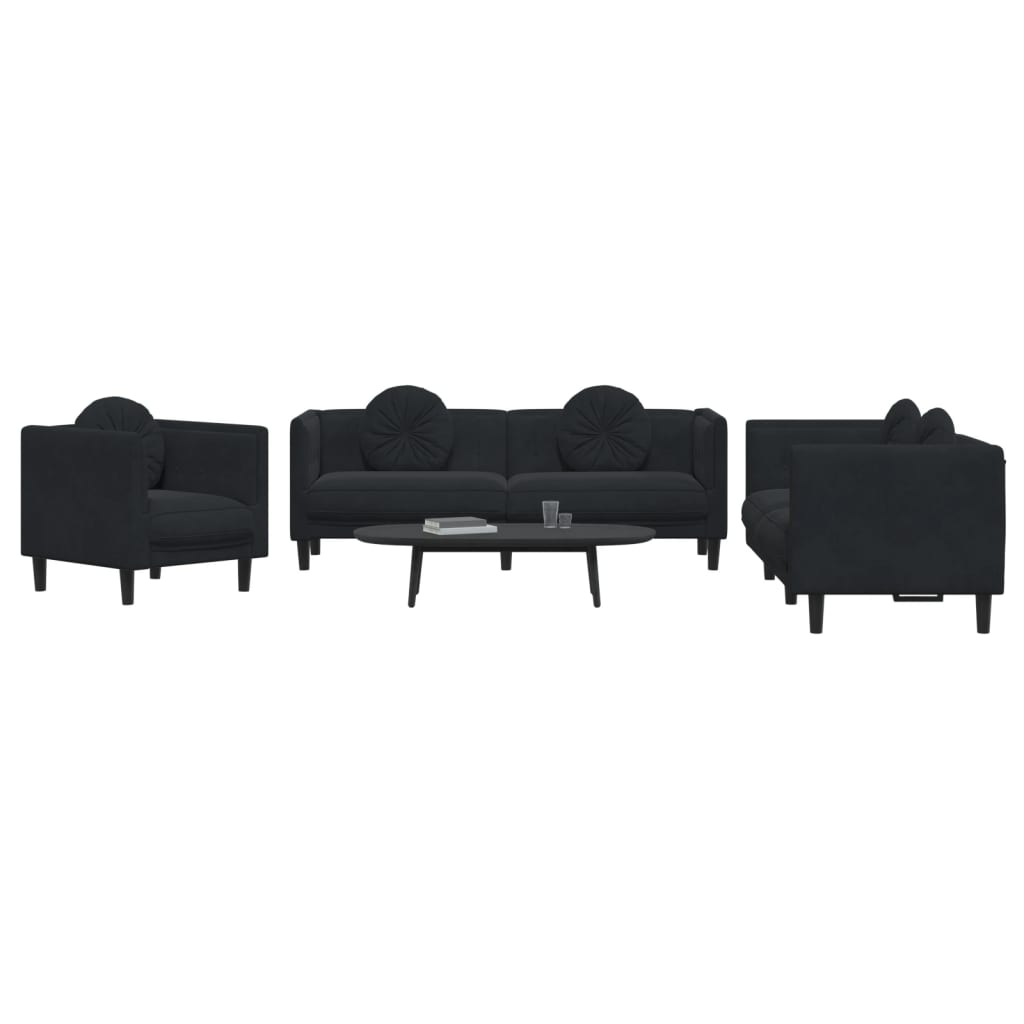 Ensemble de canapés 3 pcs avec coussins noir velours