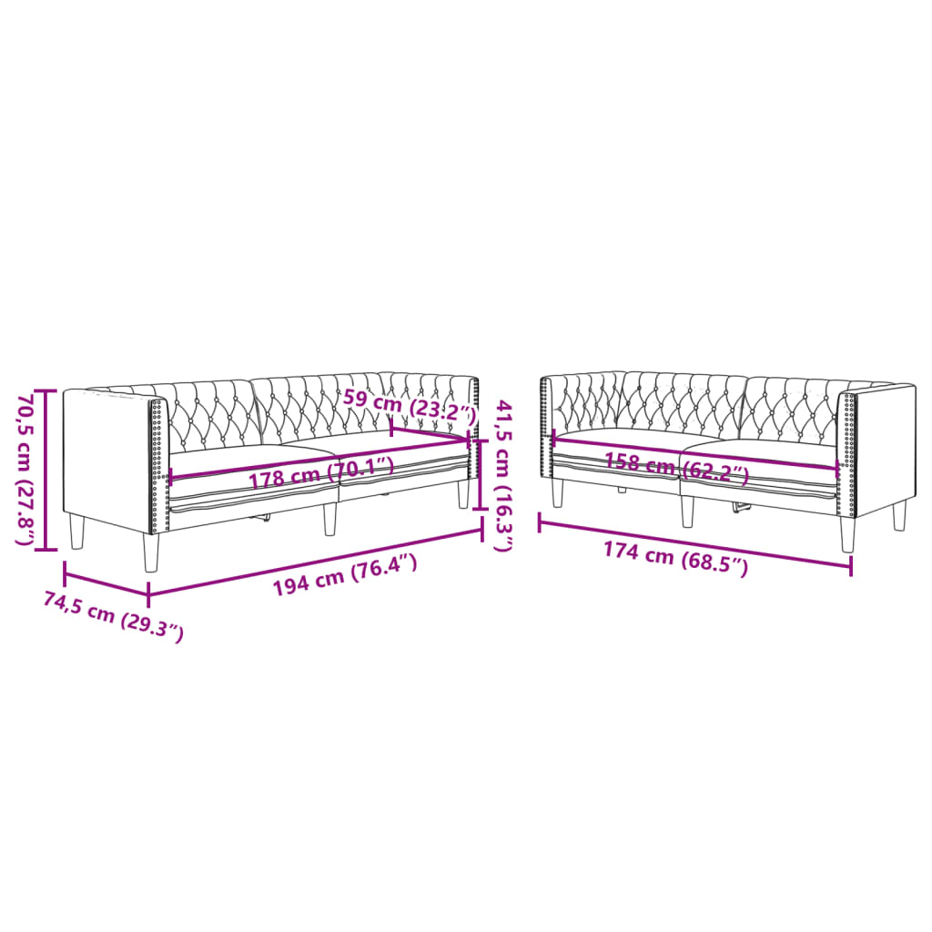 Ensemble de canapé Chesterfield 2 pcs crème similicuir