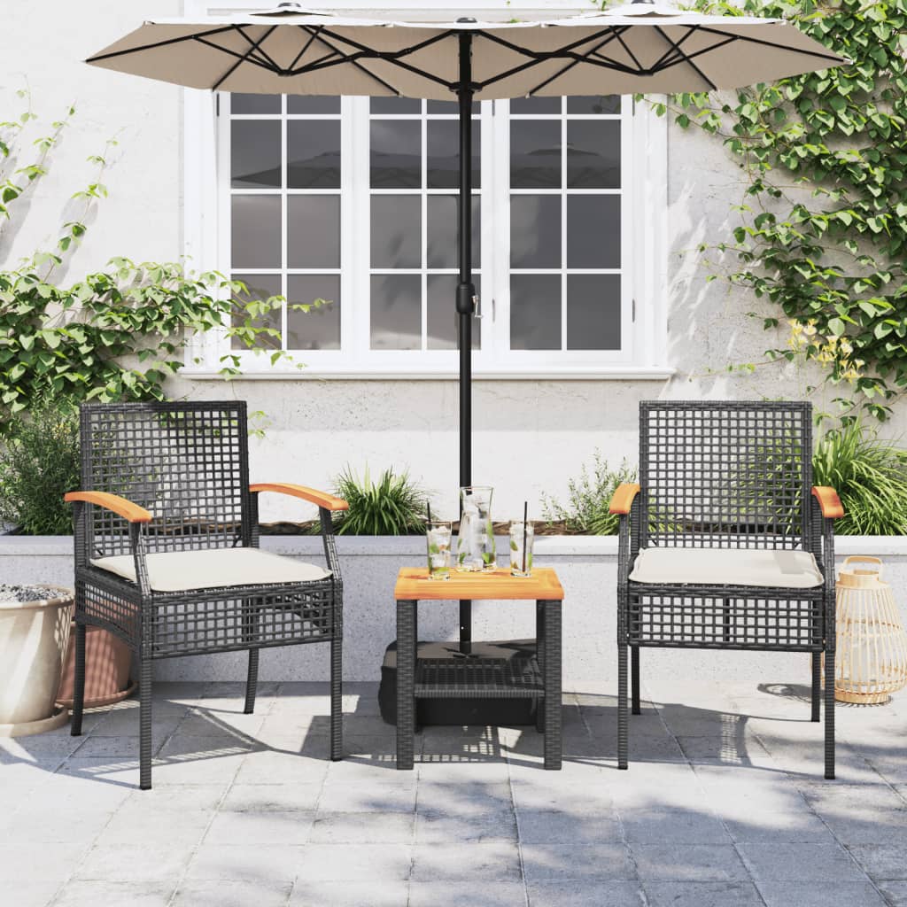 Chaises de jardin coussins lot de 2 noir résine tressée acacia