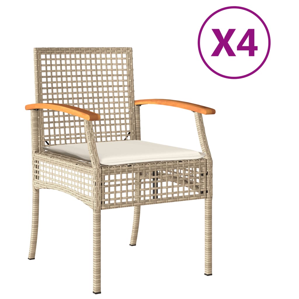 Chaises de jardin coussins lot de 4 beige résine tressée acacia