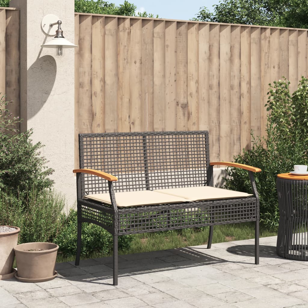 Banc de jardin avec coussin noir résine tressée et acacia