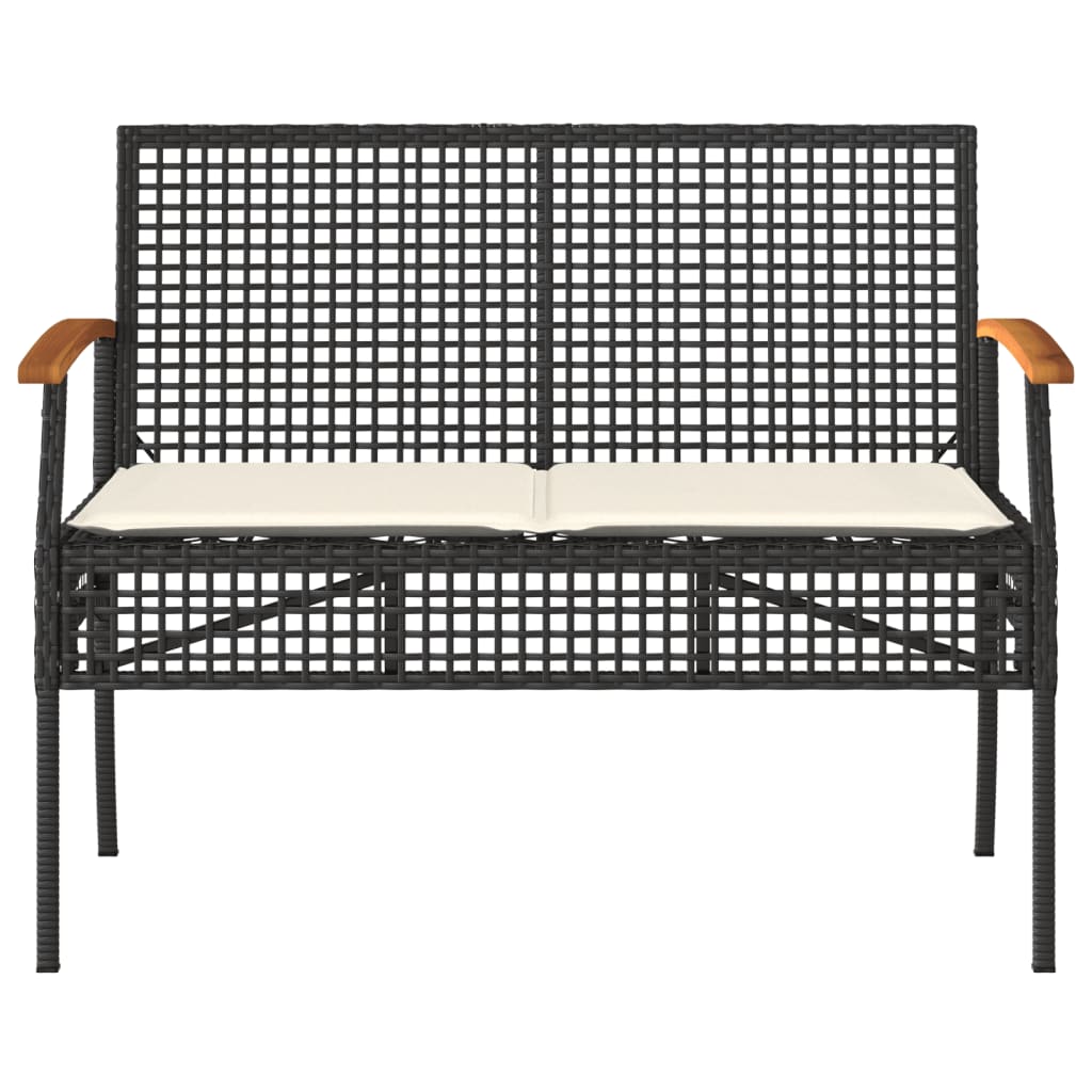 Banc de jardin avec coussin noir résine tressée et acacia