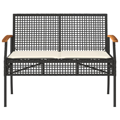 Banc de jardin avec coussin noir résine tressée et acacia