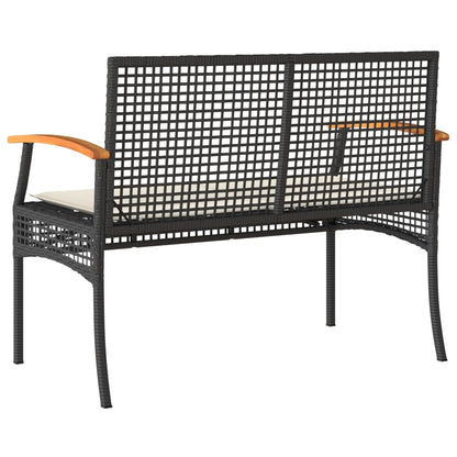 Banc de jardin avec coussin noir résine tressée et acacia