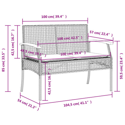 Banc de jardin avec coussin noir résine tressée et acacia