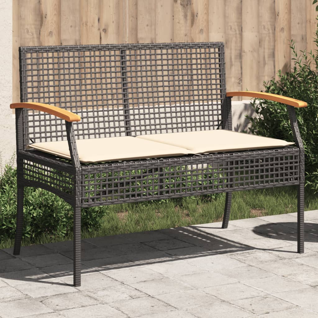 Banc de jardin avec coussin noir résine tressée et acacia