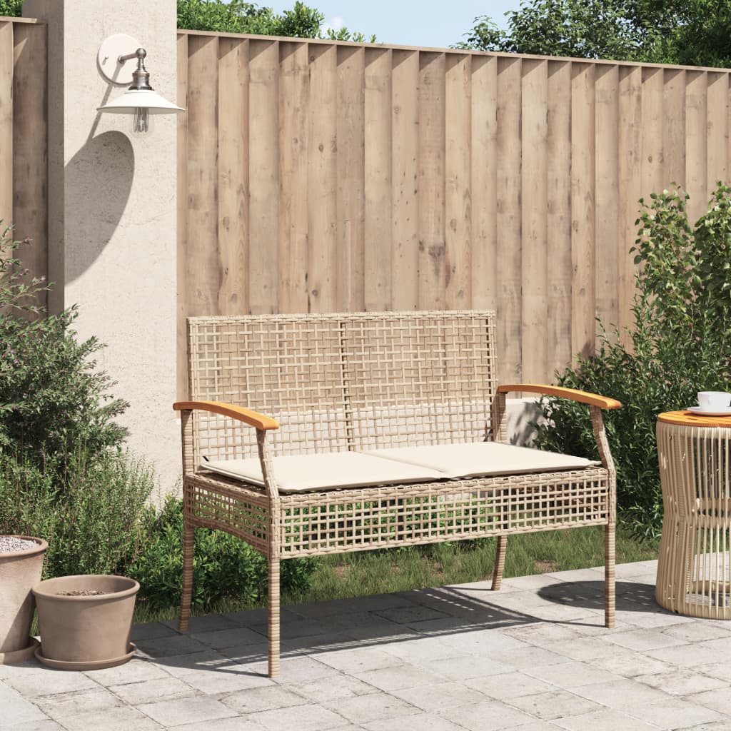 Banc de jardin avec coussin beige résine tressée et acacia