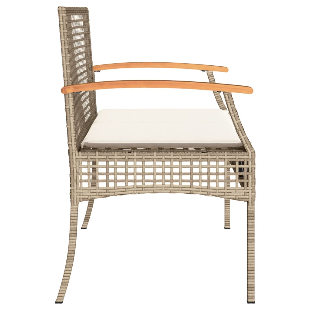 Banc de jardin avec coussin beige résine tressée et acacia