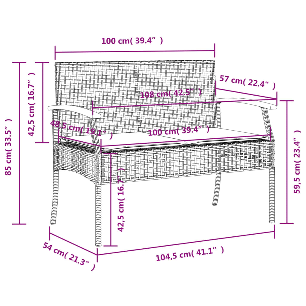 Banc de jardin avec coussin beige résine tressée et acacia