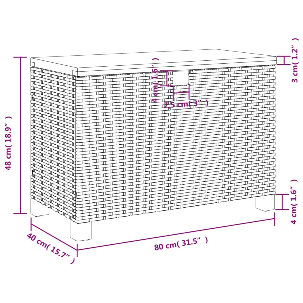 Boîte de rangement de jardin beige résine tressée bois d'acacia