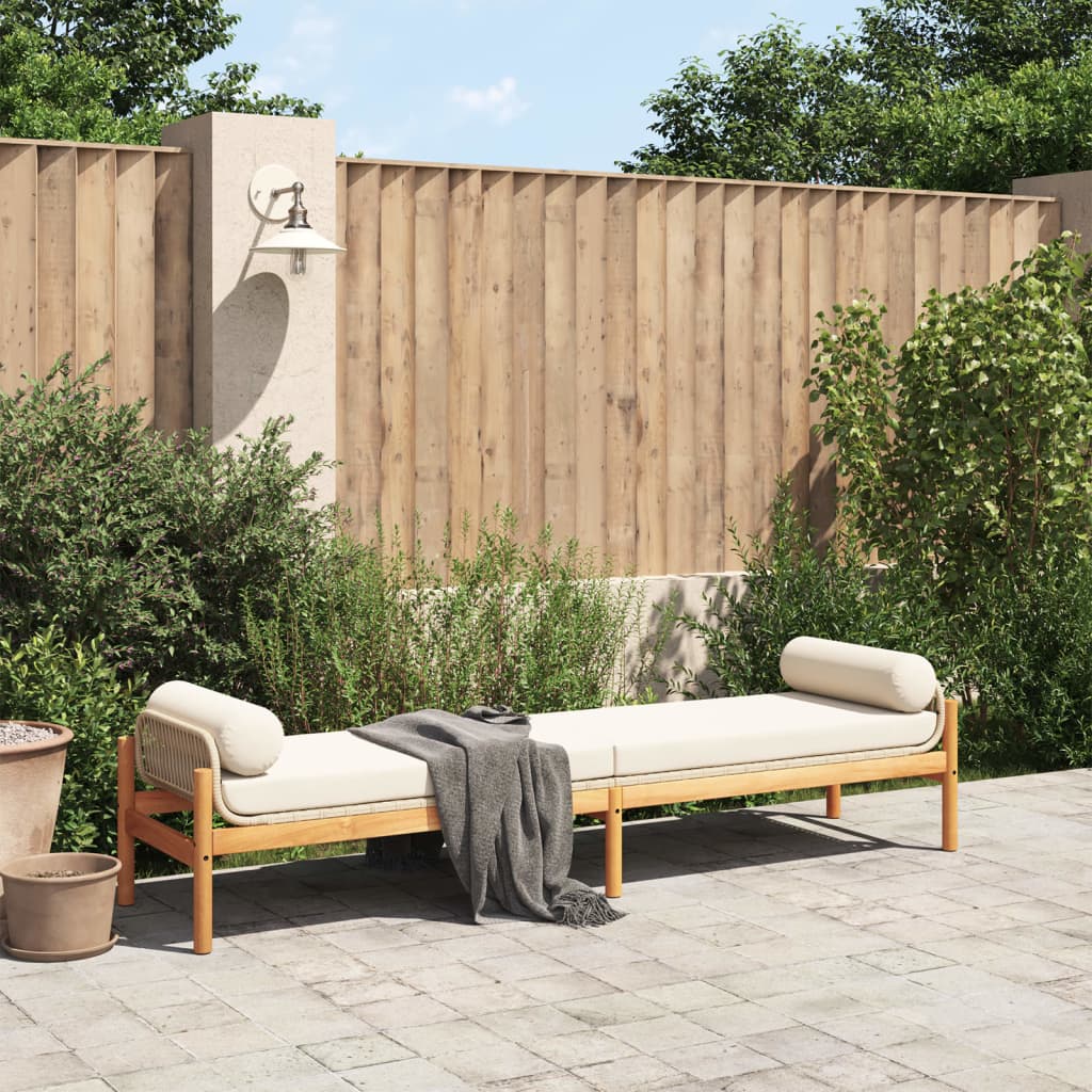 Banc de jardin avec coussin beige résine tressée acacia