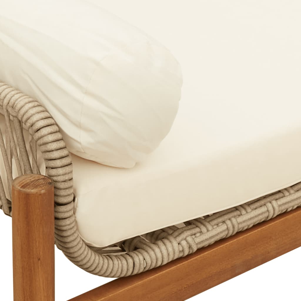 Banc de jardin avec coussin beige résine tressée acacia