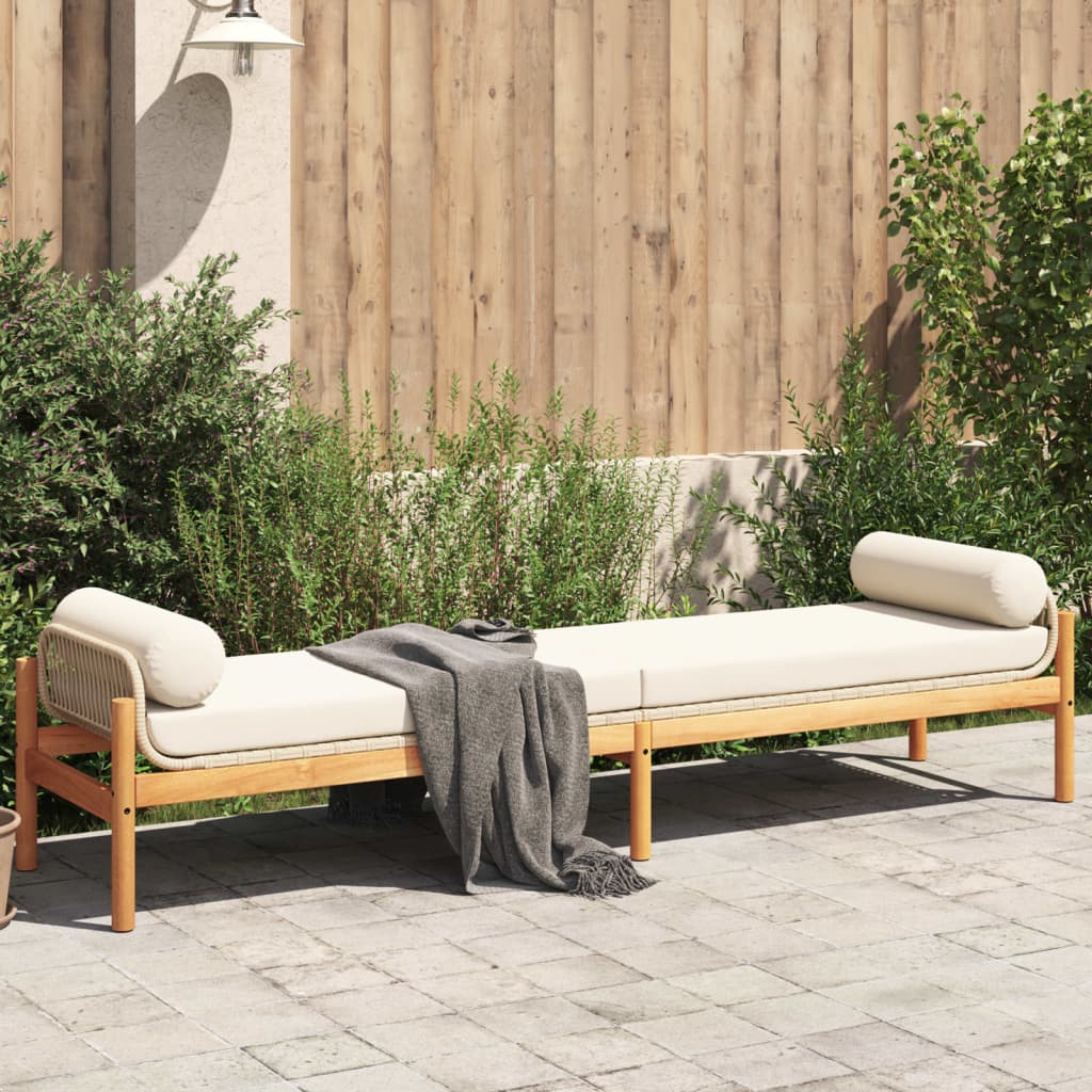 Banc de jardin avec coussin beige résine tressée acacia