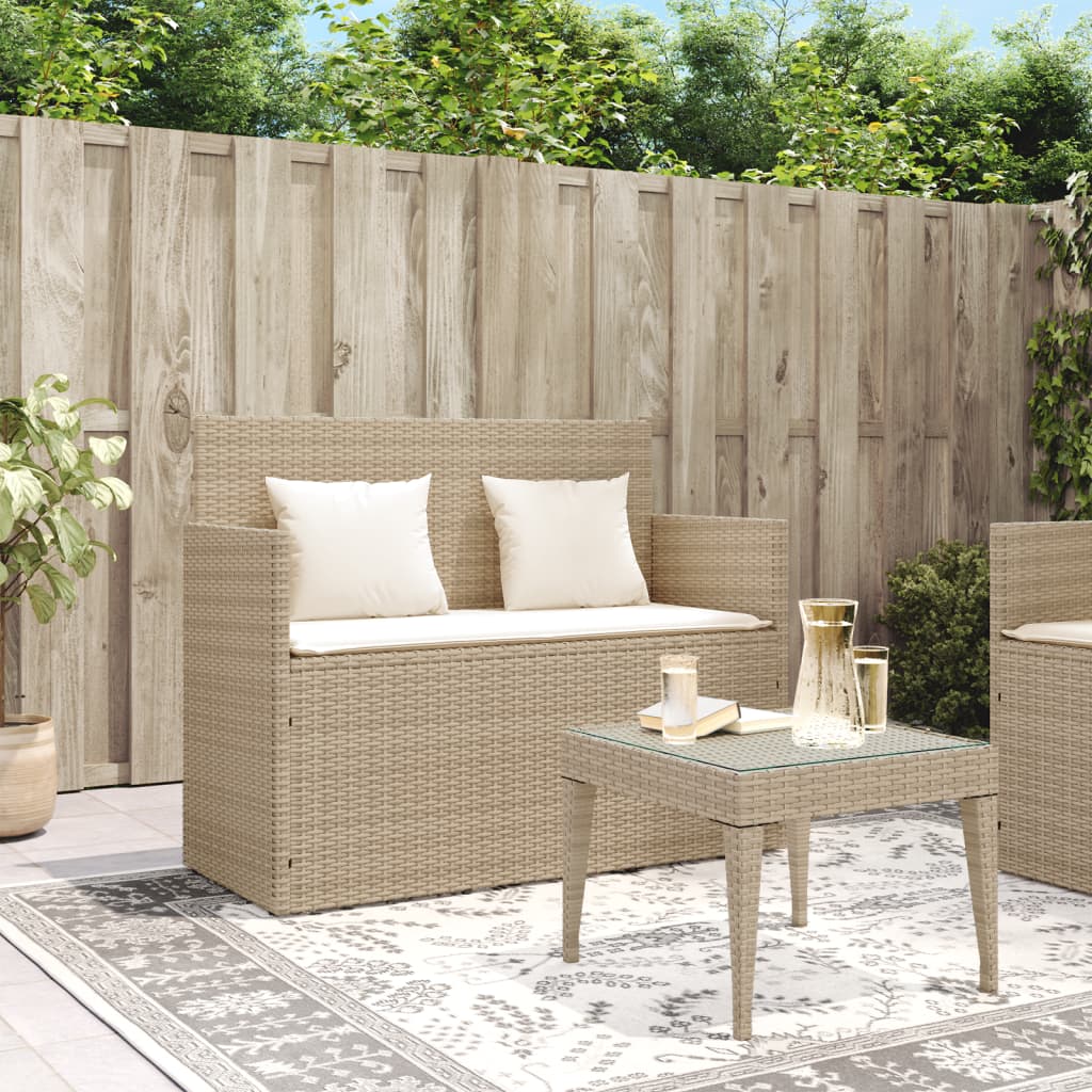 Banc de jardin avec coussins beige résine tressée