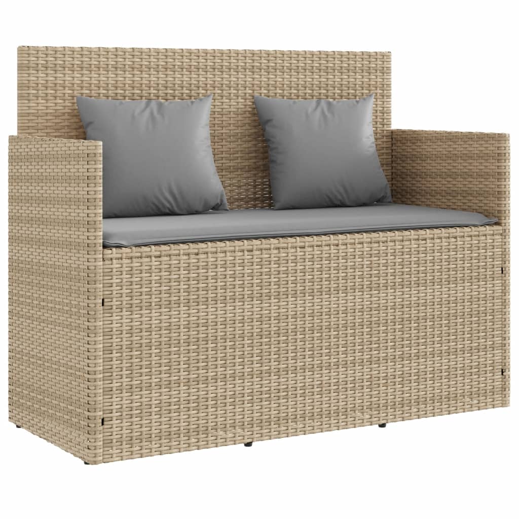 Banc de jardin avec coussins beige résine tressée