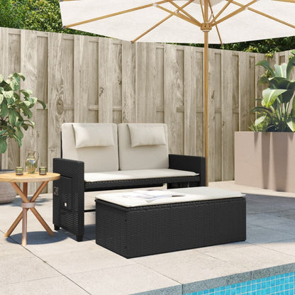 Banc inclinable de jardin avec coussins noir résine tressée