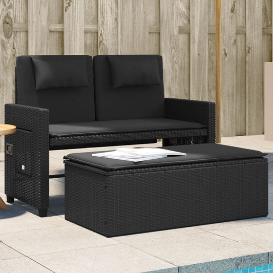 Banc inclinable de jardin avec coussins noir résine tressée