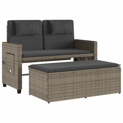 Banc inclinable de jardin avec coussins gris résine tressée