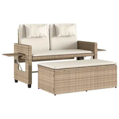 Banc inclinable de jardin avec coussins beige résine tressée