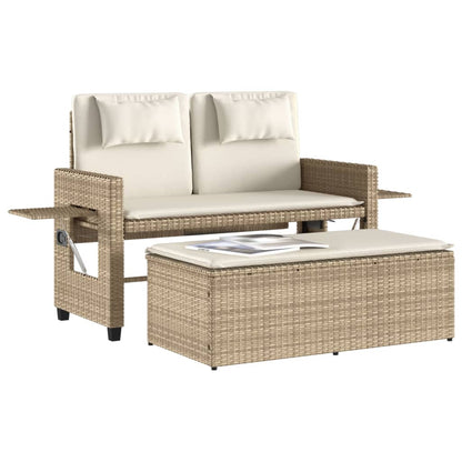 Banc inclinable de jardin avec coussins beige résine tressée