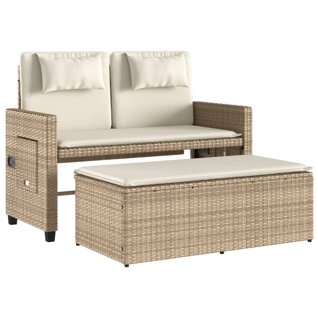 Banc inclinable de jardin avec coussins beige résine tressée