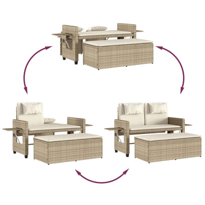 Banc inclinable de jardin avec coussins beige résine tressée